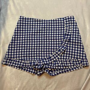 Blue and White Gingham Print Skort